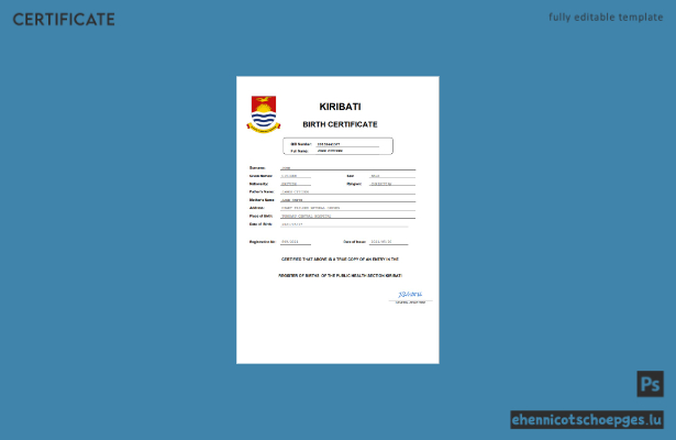 Kiribati Geburtsurkunde – Beispielvorschau (Word und PDF)